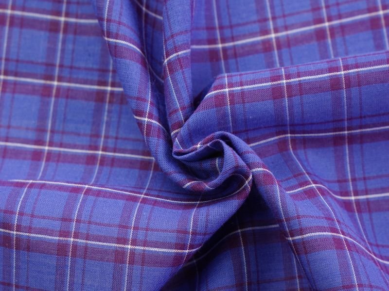 画像1: 播州織　綿シルク　チェック　薄地　ブルー系